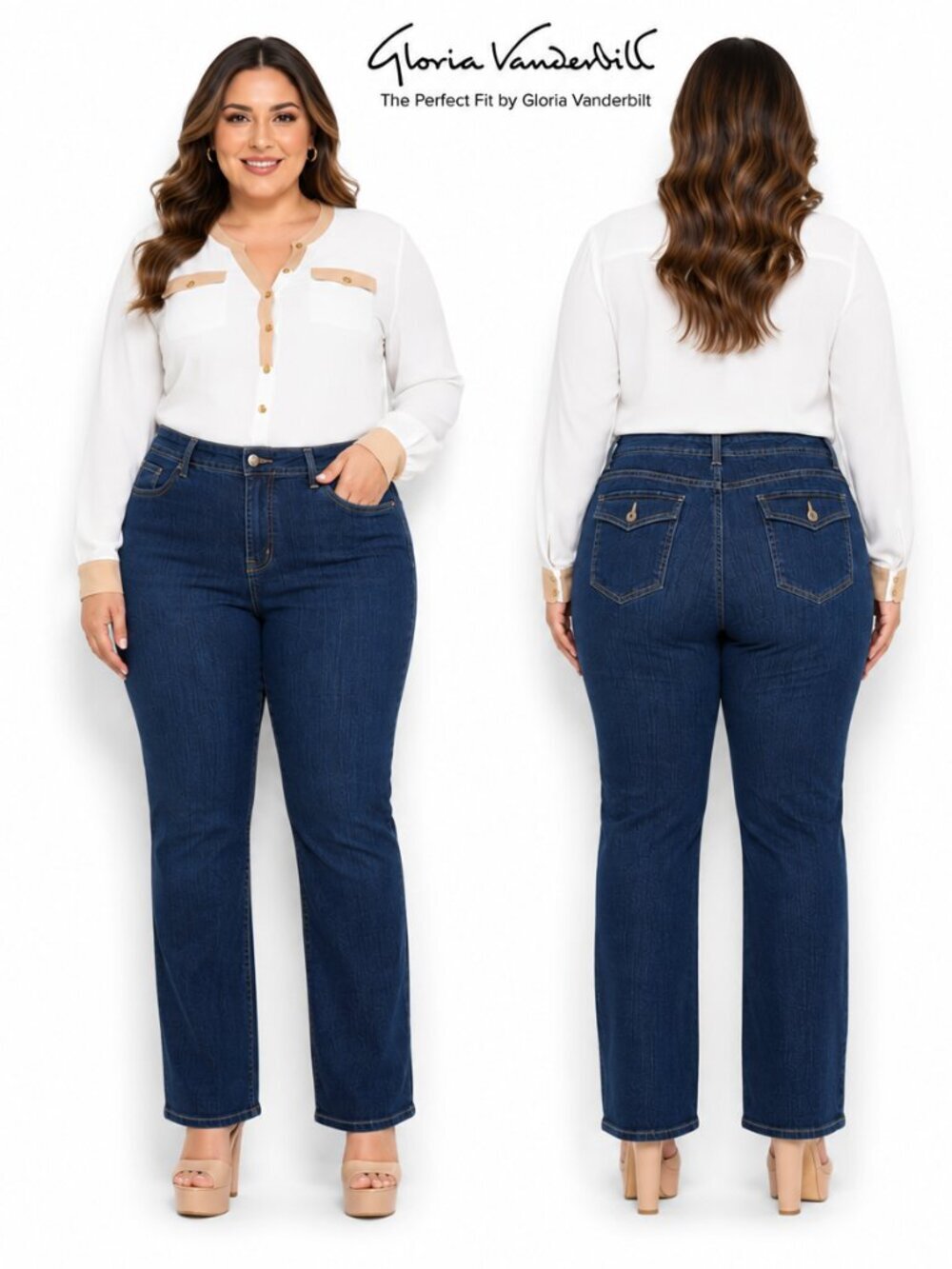 Gloria Vanderbilt Amanda Straight Leg Jeans Womens 14 Short Indigo Tummy Control